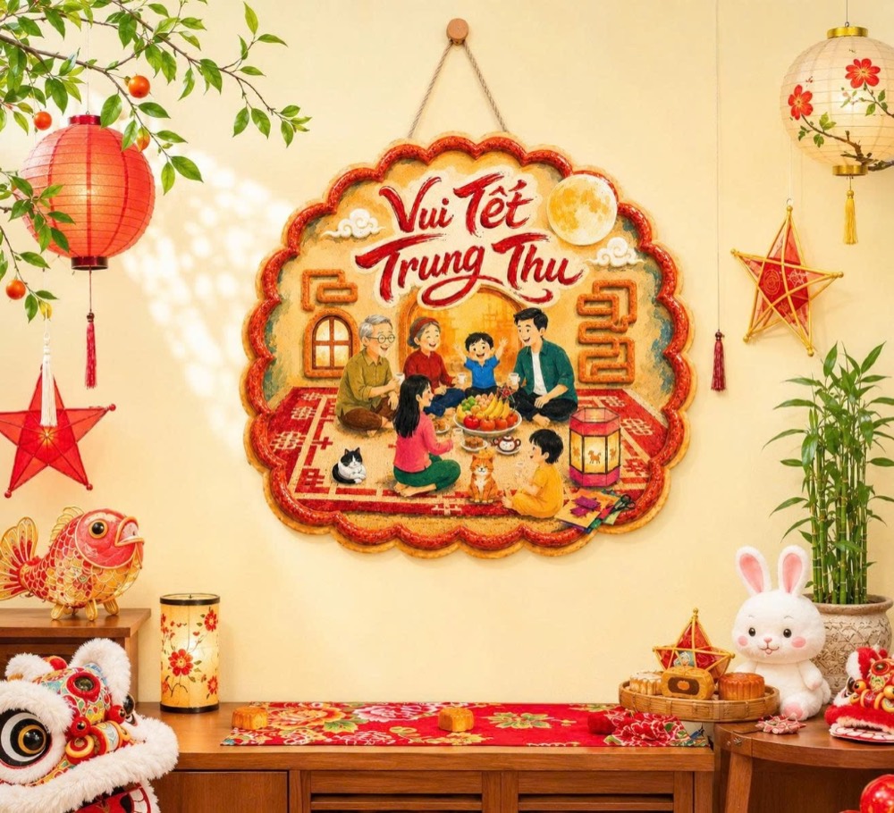 Tranh gỗ treo tường Trung Thu đoàn viên