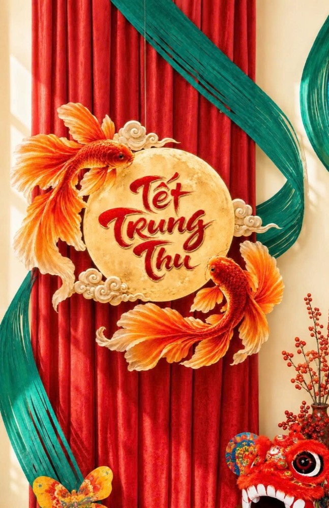 Tranh gỗ song ngư vờn trăng