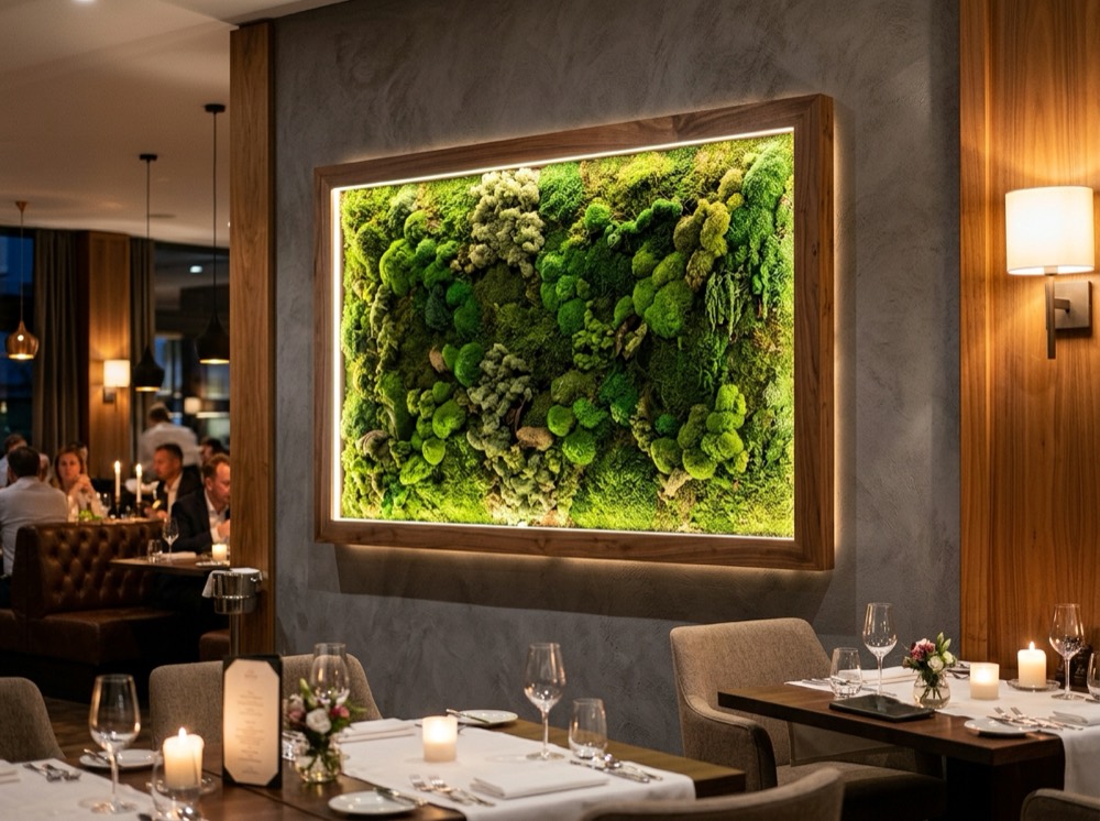 Tranh rêu trang trí nhà hàng của Rêu Decor